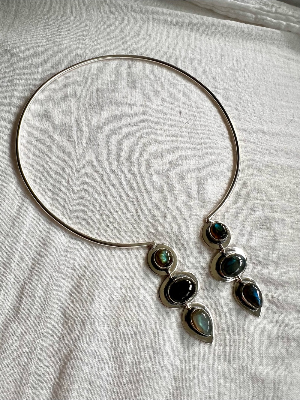 925 FLASH LABRADORITE Wire Choker Collar Necklace - Picture 3 of 9